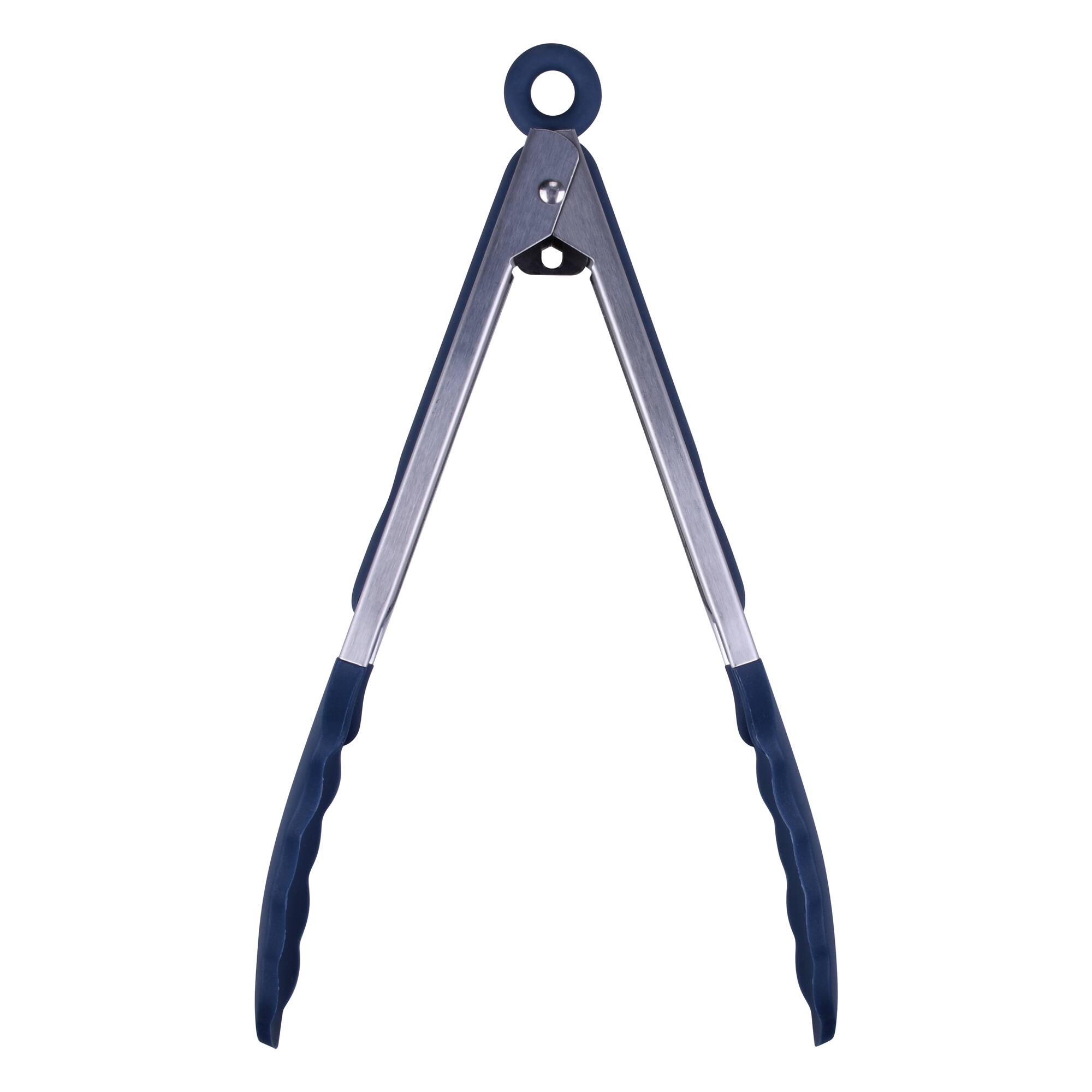 9" Navy Stainless Steel Silicone Tong by Makery™